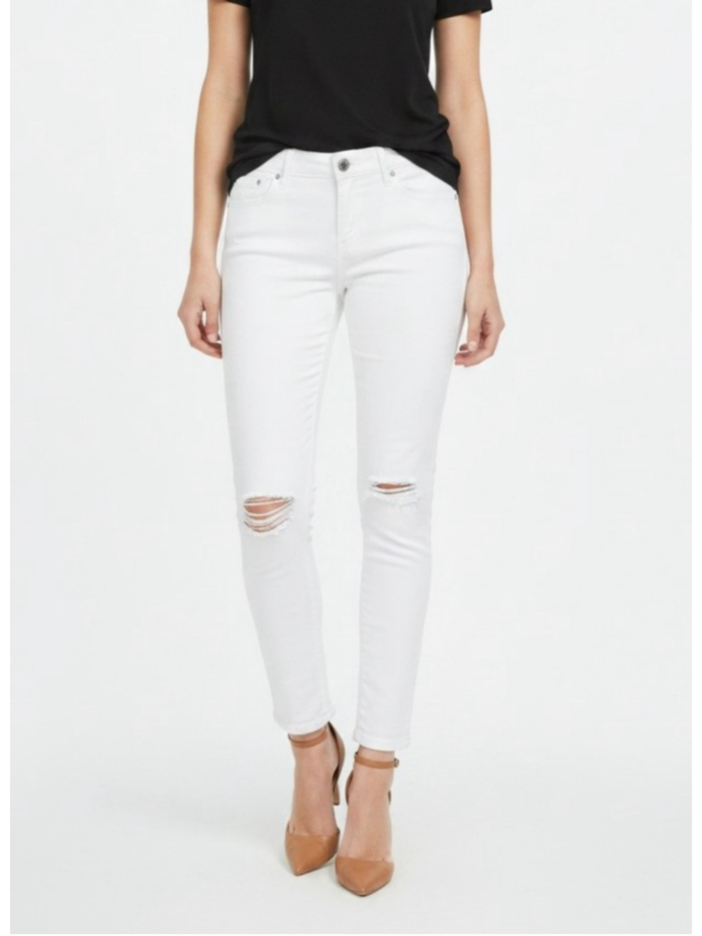 Express Jeans Mia Mid-rise Ankle Legging White Distressed Jeans Size 6